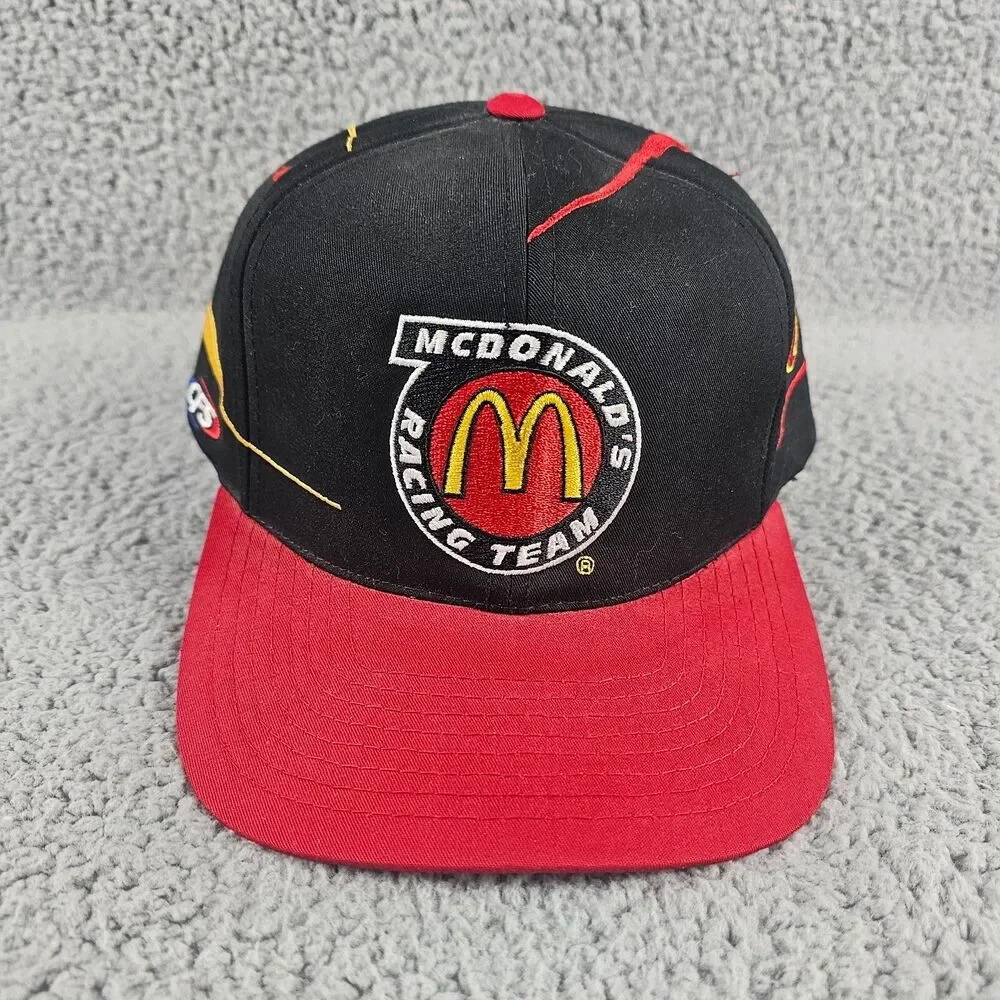 Vintage Bill Elliot Hat Black Red Snapback Cap #94 McDonalds Racing 90s NASCAR